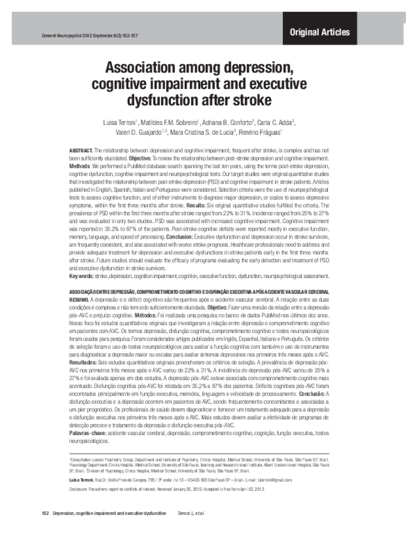 (PDF) Association among depression, cognitive impairment and executive ...