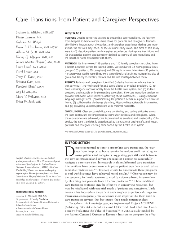 (PDF) Care Transitions From Patient and Caregiver Perspectives
