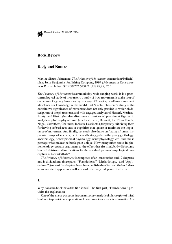 (PDF) Maxine SheetsJohnstone, The Primacy of Movement Ilene Serlin