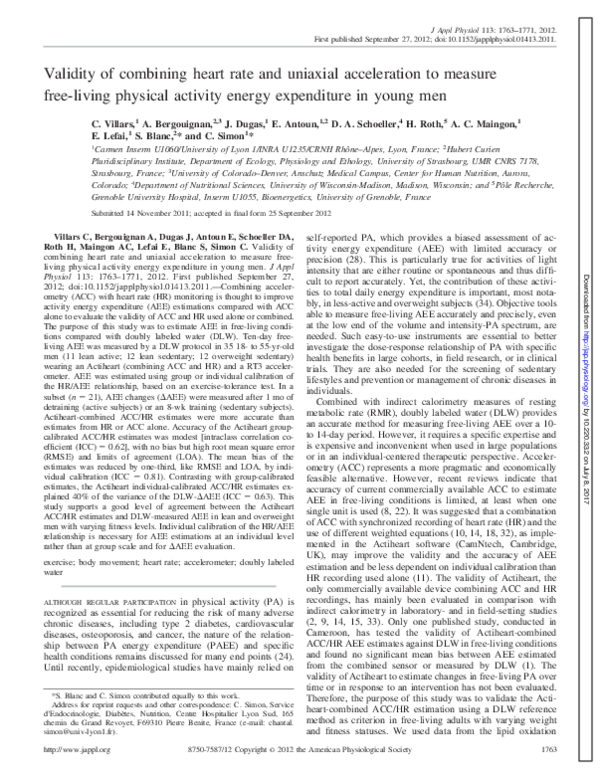 (PDF) Validity of combining heart rate and uniaxial acceleration to ...