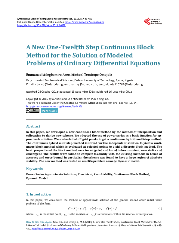(PDF) A New One-Twelfth Step Continuous Block Method for the Solution ...