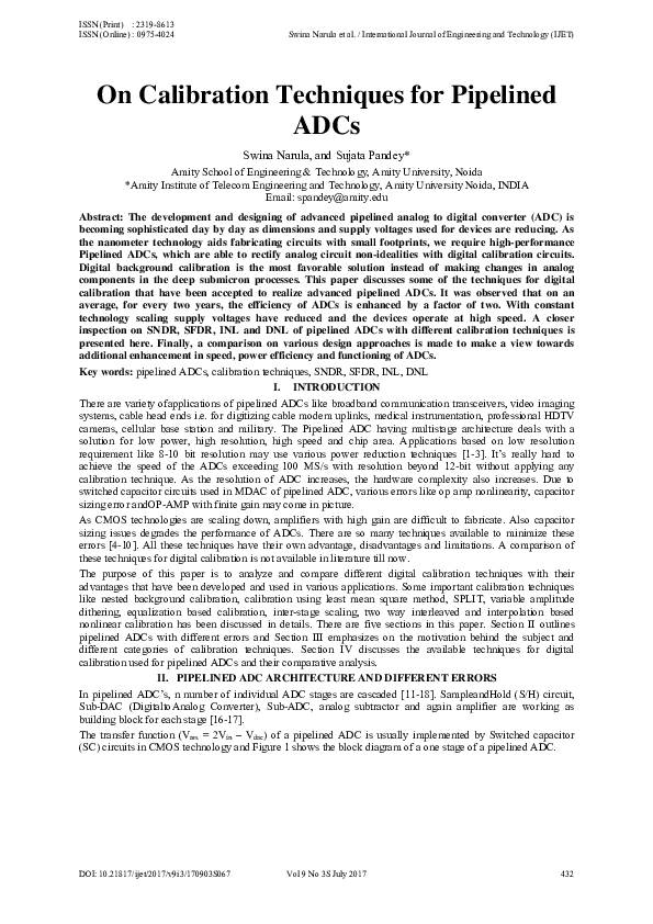 (PDF) On Calibration Techniques for Pipelined ADCs