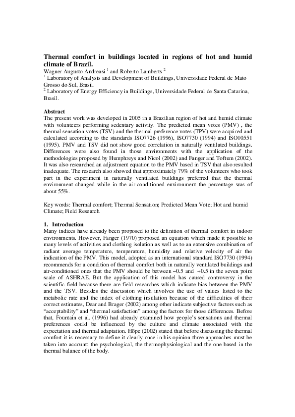 (PDF) Thermal comfort in buildings located in regions of hot and humid ...