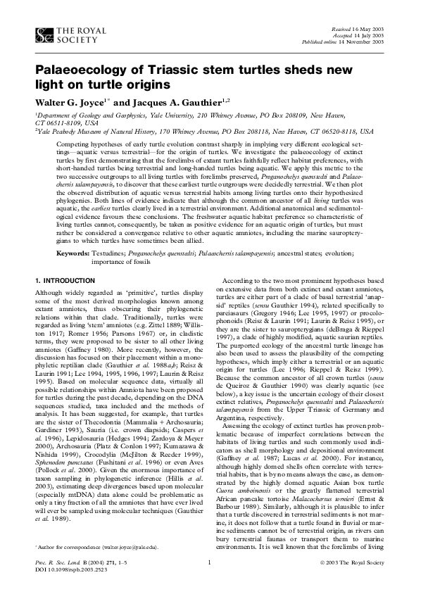 (PDF) Palaeoecology of Triassic stem turtles sheds new light on turtle ...
