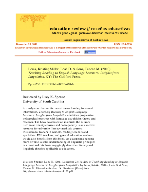 (PDF) Teaching Reading to English Language Learners Insights from