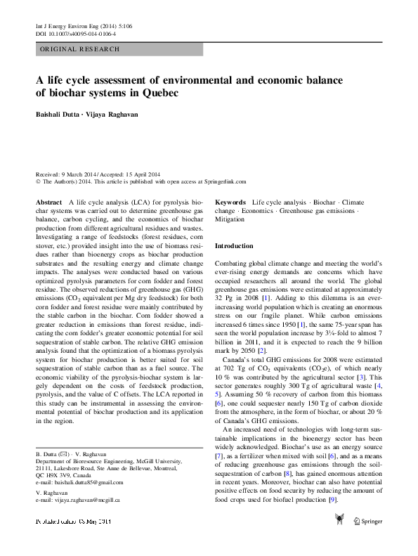 (PDF) A life cycle assessment of environmental and economic balance of ...