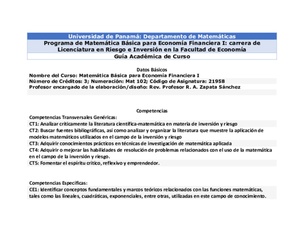 (PDF) Guia Academica del Curso de Matematica para Economia Financiera I