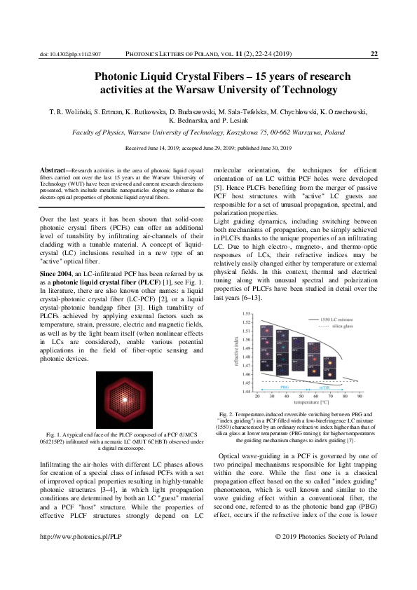 (PDF) Photonic Liquid Crystal Fibers – 15 years of research activities ...
