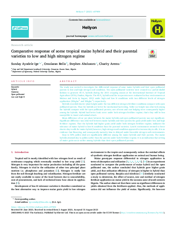 (PDF) Comparative response of some tropical maize hybrid and their ...