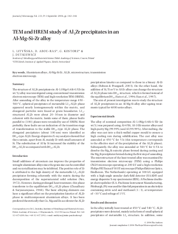(PDF) TEM and HREM study of Al 3 Zr precipitates in an Al-Mg-Si-Zr alloy