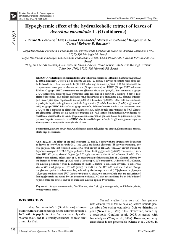 (PDF) Hypoglycemic effect of the hydroalcoholic extract of leaves of ...