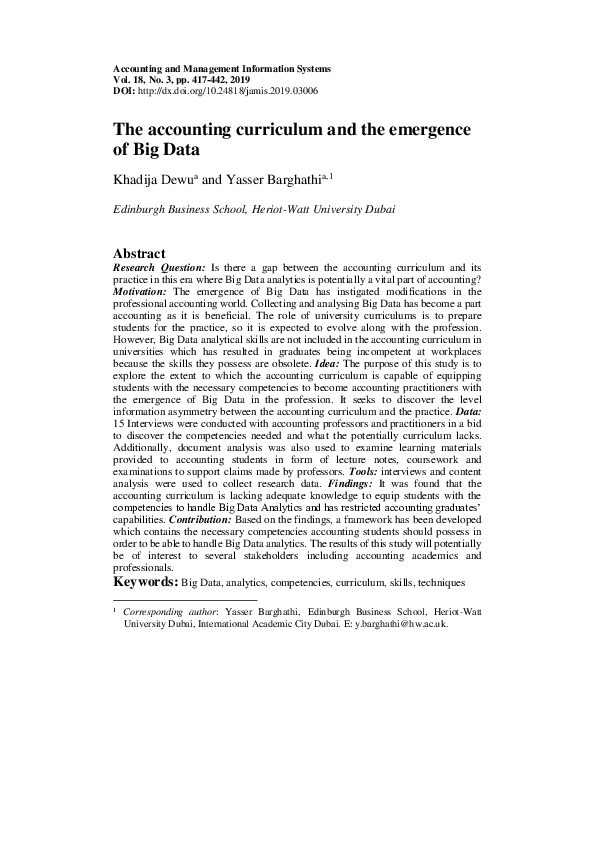 (PDF) The accounting curriculum and the emergence of Big Data