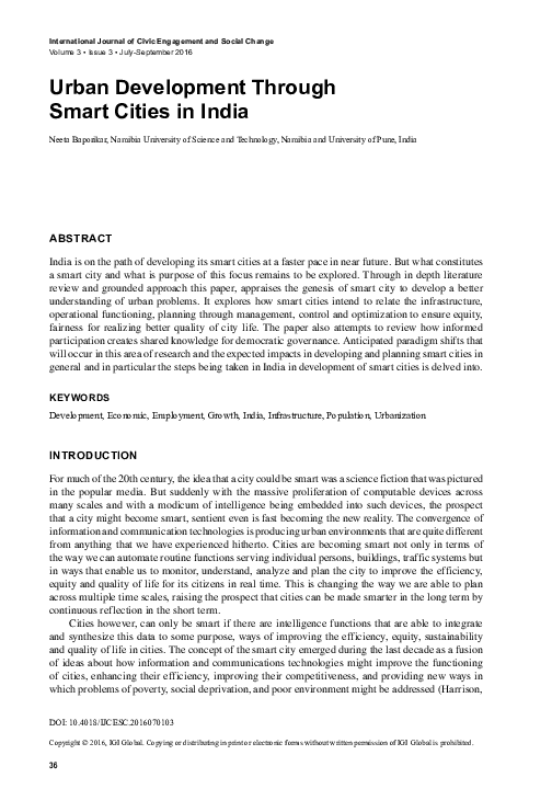 (PDF) Urban Development Through Smart Cities in India