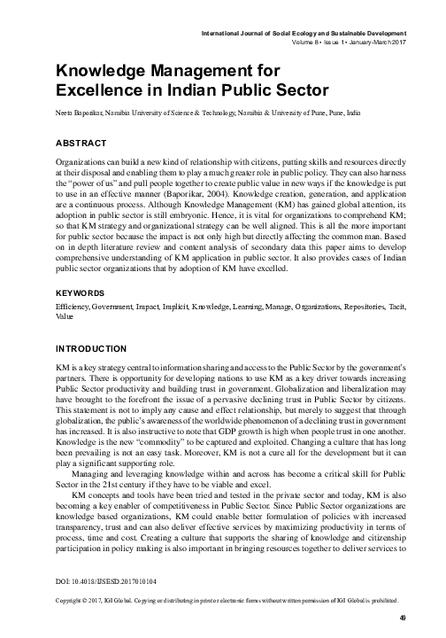 (PDF) Knowledge Management for Excellence in Indian Public Sector