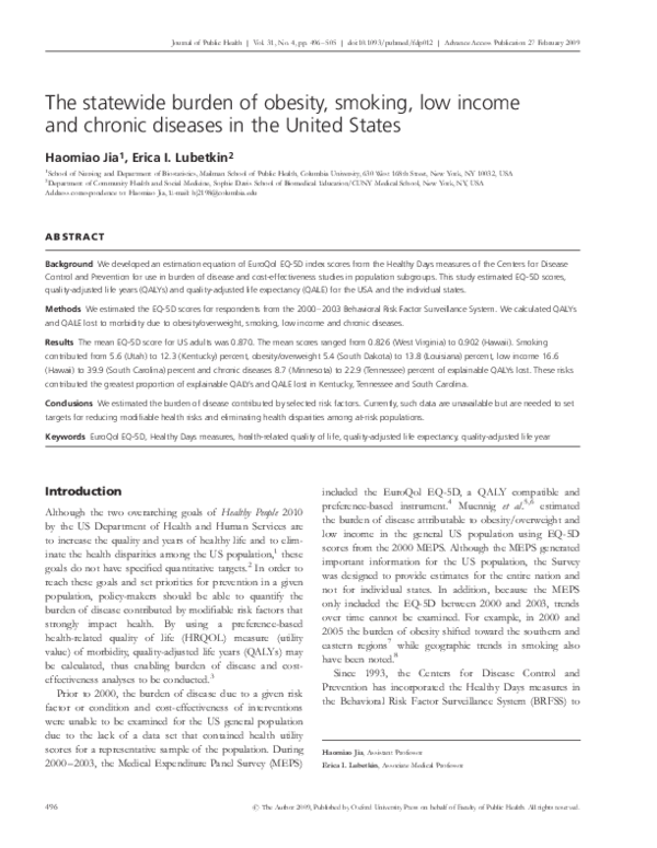 (PDF) The statewide burden of obesity, smoking, low income and chronic ...