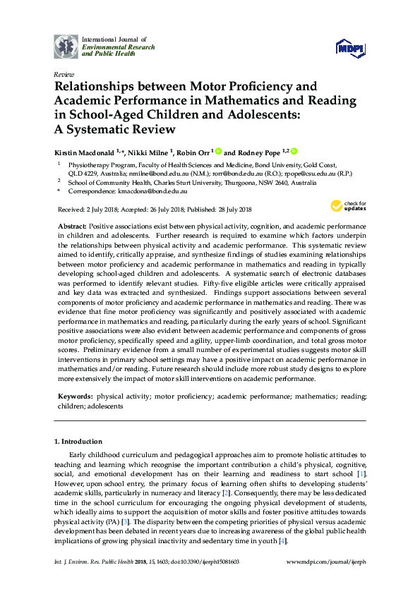 (PDF) Relationships Between Motor Proficiency and Academic Performance ...