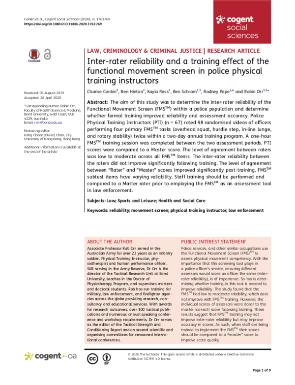 (PDF) Inter-rater reliability and a training effect of the functional ...