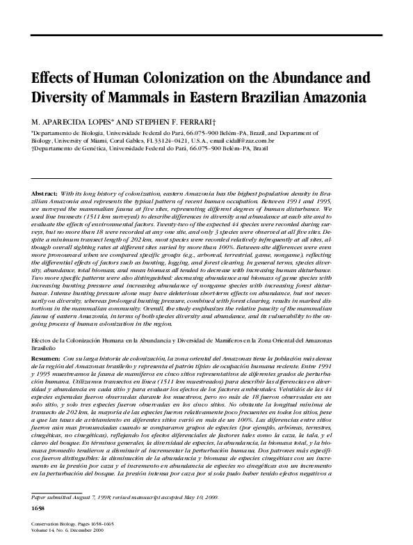 (PDF) Effects of Human Colonization on the Abundance and Diversity of ...