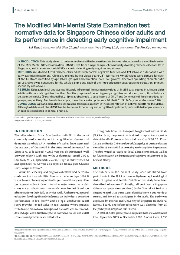 (PDF) The Modified Mini-Mental State Examination test: normative data ...