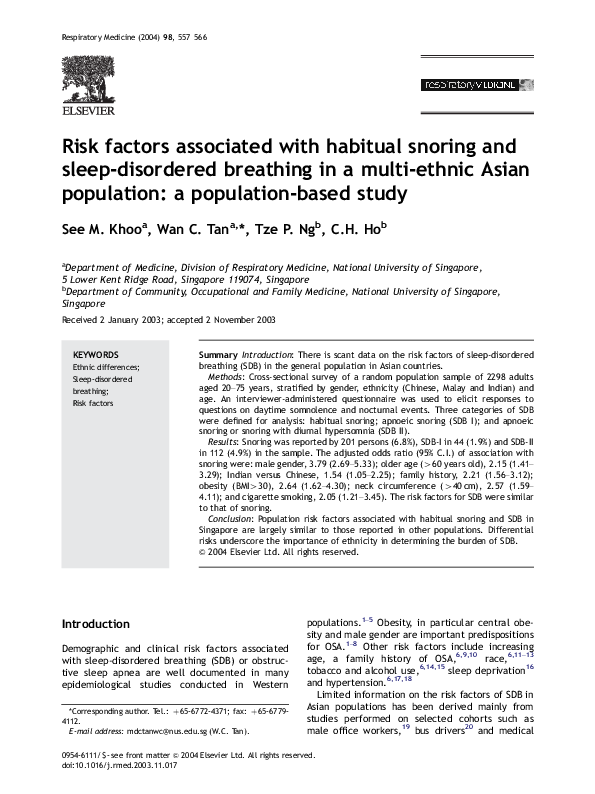 (PDF) Risk factors associated with habitual snoring and sleep ...