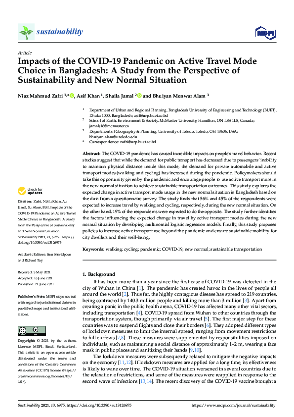 (PDF) Impacts of the COVID-19 Pandemic on Active Travel Mode Choice in ...