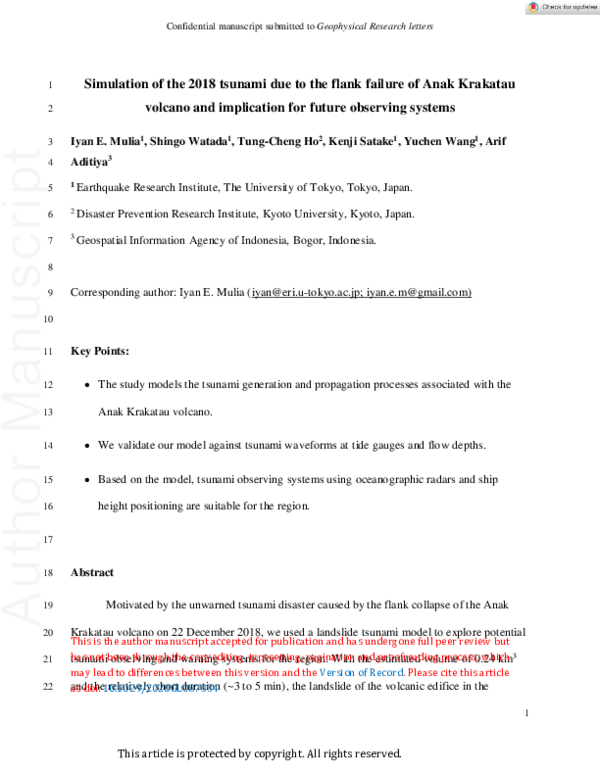 (PDF) Simulation of the 2018 Tsunami Due to the Flank Failure of Anak ...