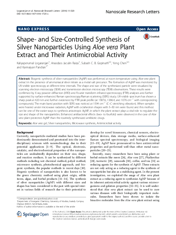 (PDF) Shape- and Size-Controlled Synthesis of Silver Nanoparticles ...