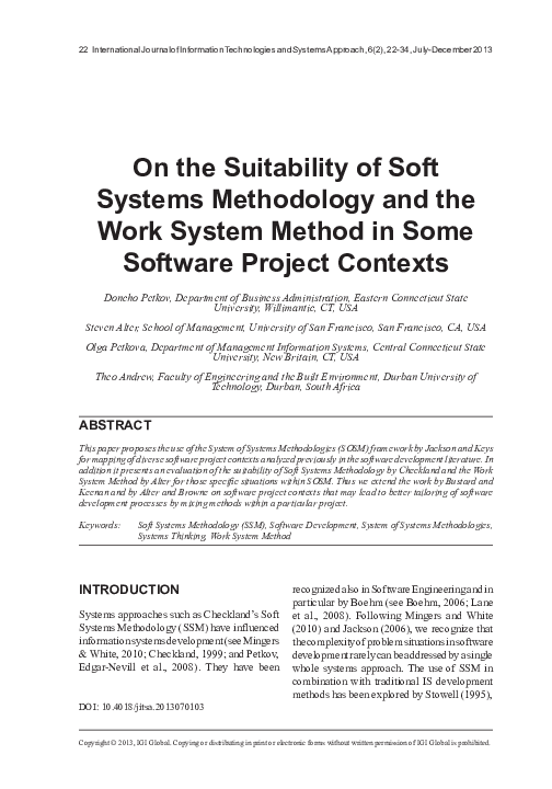 (PDF) On the Suitability of Soft Systems Methodology and the Work ...