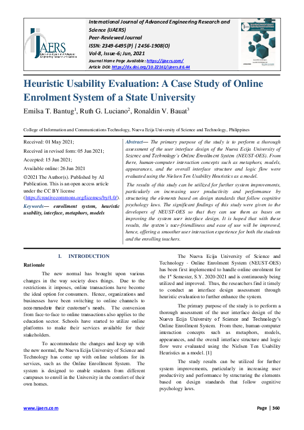 (PDF) Heuristic Usability Evaluation: A Case Study of Online Enrolment ...