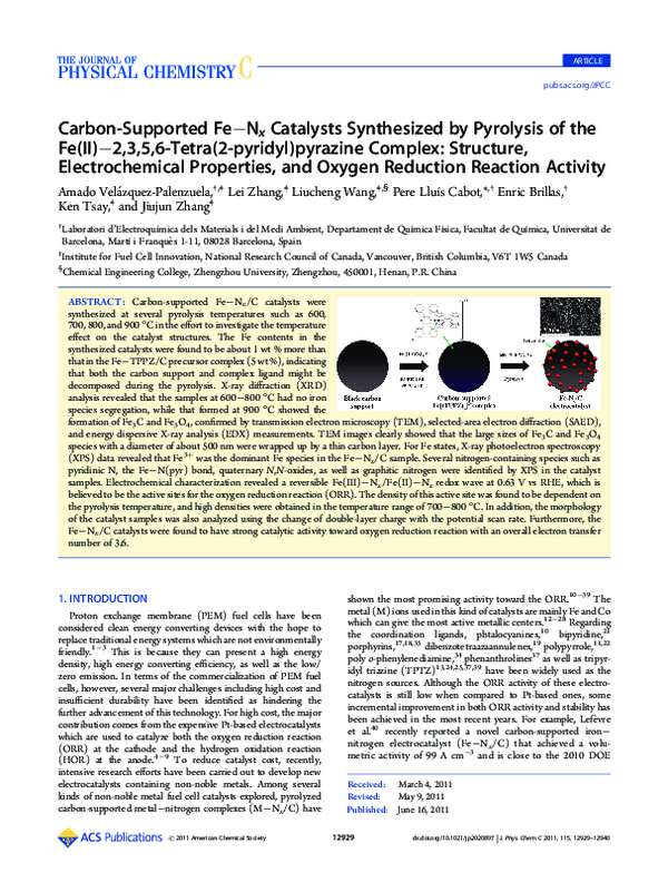 (PDF) Carbon-Supported Fe–Nx Catalysts Synthesized by Pyrolysis of the ...