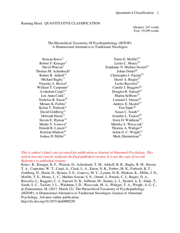 (PDF) The Hierarchical Taxonomy of Psychopathology (HiTOP): A ...