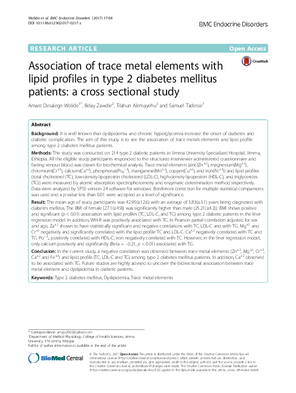 (PDF) Association of trace metal elements with lipid profiles in type 2 ...