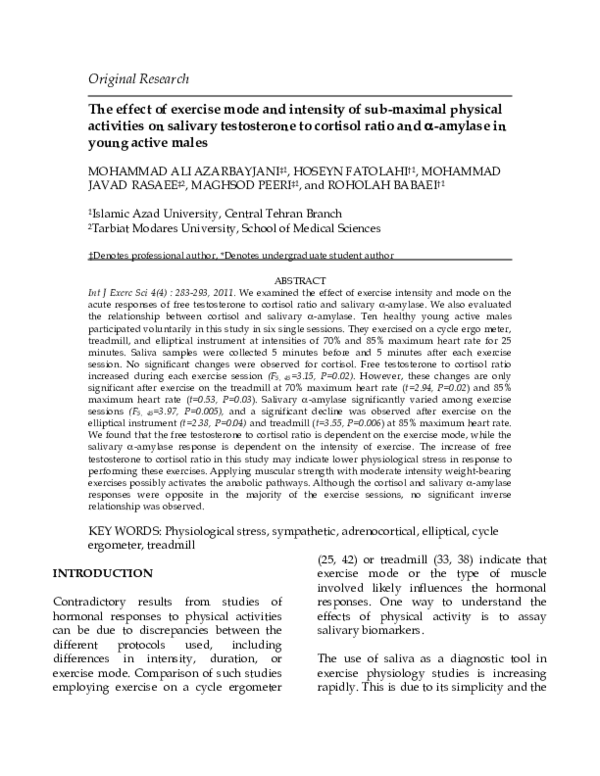 (PDF) The effect of exercise mode and intensity of sub-maximal physical ...