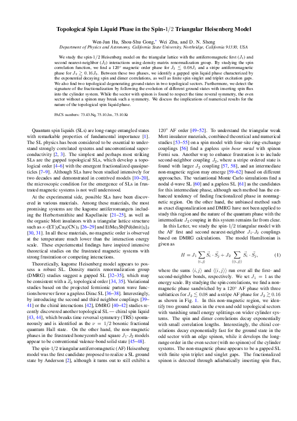 (PDF) Topological Spin Liquid Phase in the Spin-$1/2$ Triangular ...