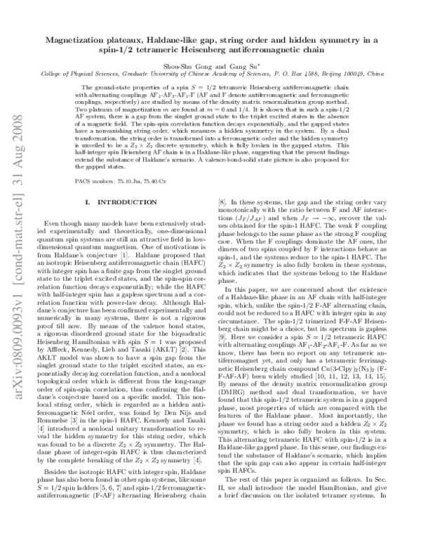 (PDF) Magnetization plateaus, Haldane-like gap, string order, and ...