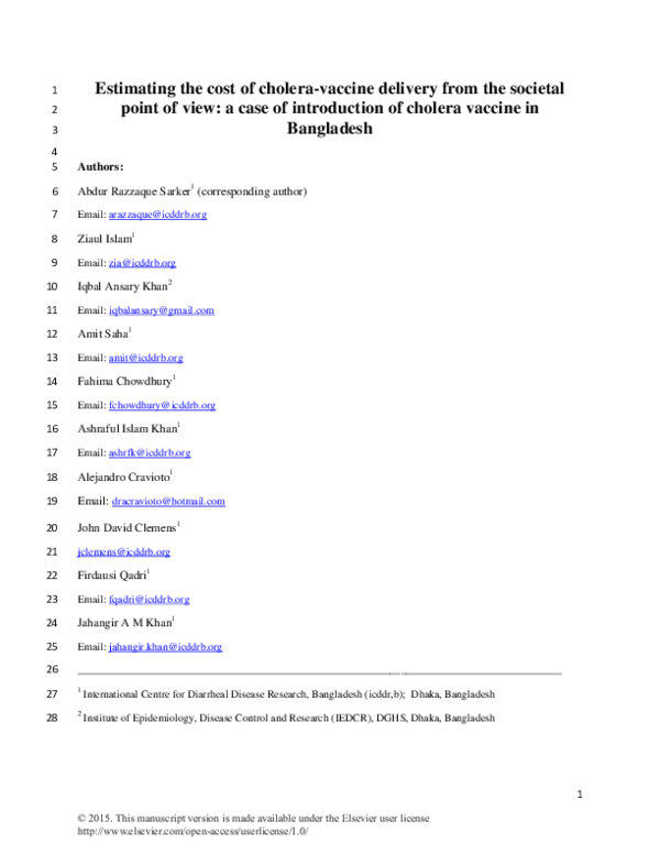 (PDF) Estimating the cost of cholera-vaccine delivery from the societal ...