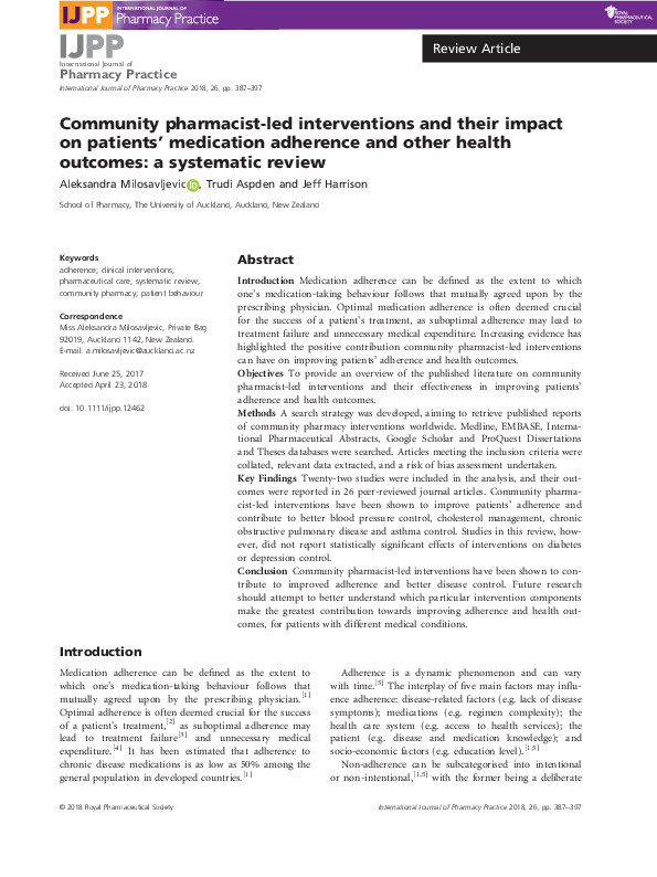 (PDF) Community pharmacist-led interventions and their impact on ...