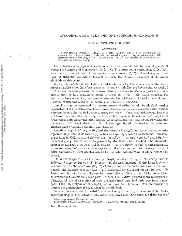 (PDF) Lycodine, a New Alkaloid of Lycopodium Annotinum