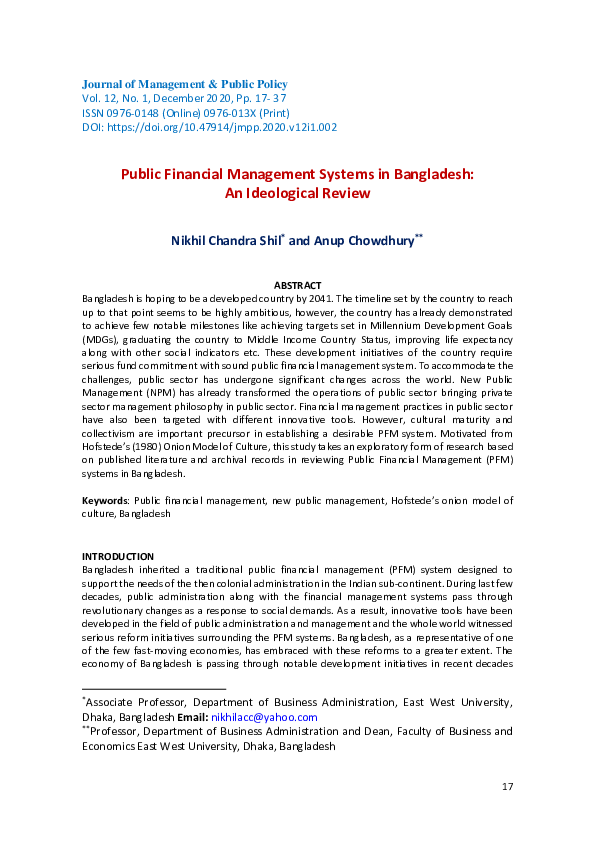 (PDF) Public Financial Management Systems in Bangladesh: An Ideological ...