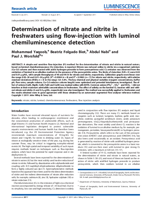 (PDF) Determination of nitrate and nitrite in freshwaters using flow ...