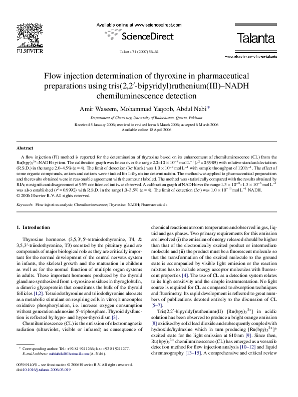 (PDF) Flow injection determination of thyroxine in pharmaceutical ...