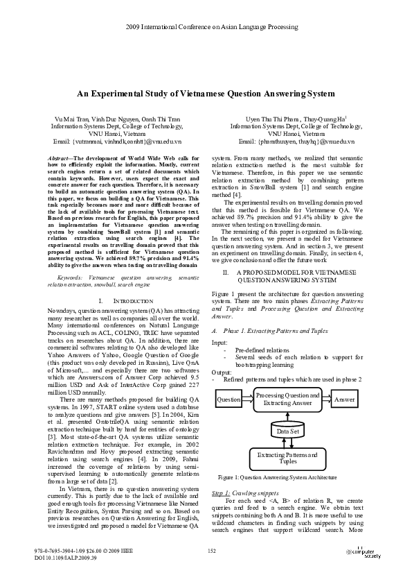 (PDF) An Experimental Study of Vietnamese Question Answering System