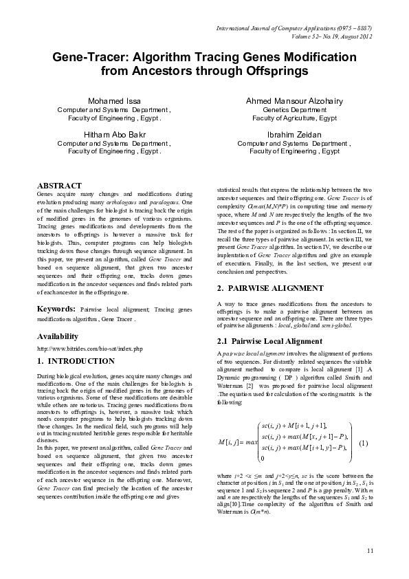 (PDF) Gene-Tracer: Algorithm Tracing Genes Modification from Ancestors ...