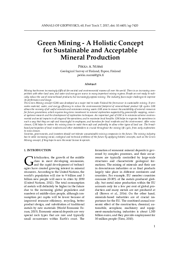 (PDF) Green Mining – A Holistic Concept for Sustainable and Acceptable ...