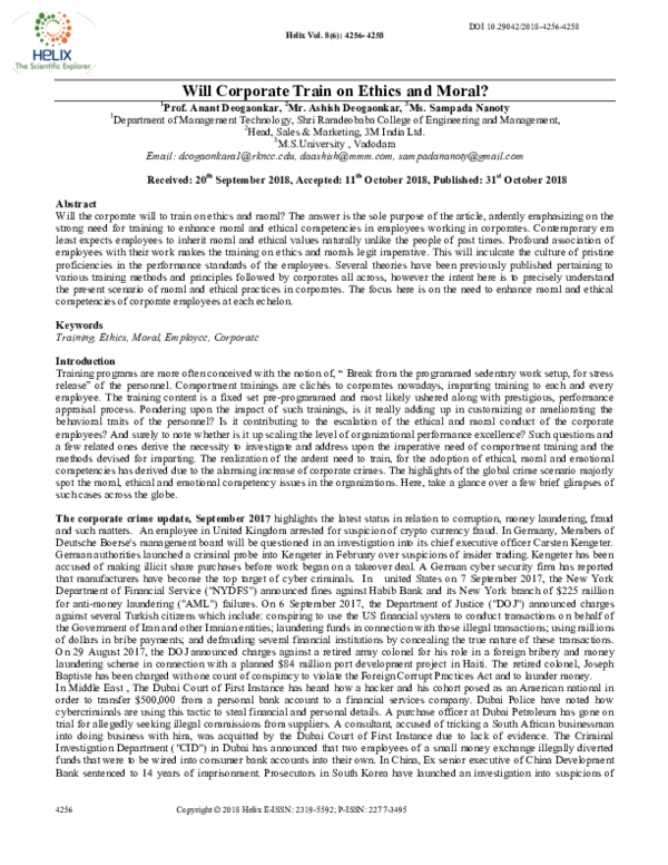(PDF) Will Corporate Train on Ethics and Moral?