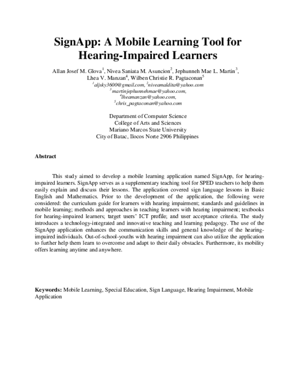 (PDF) SignApp: A Mobile Learning Tool for Hearing-Impaired Learners