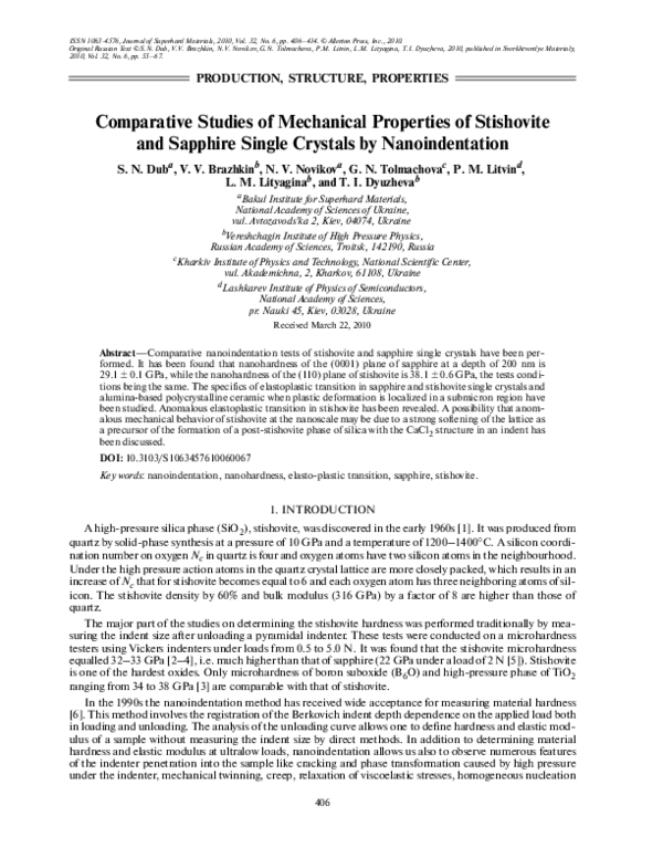 (PDF) Comparative studies of mechanical properties of stishovite and