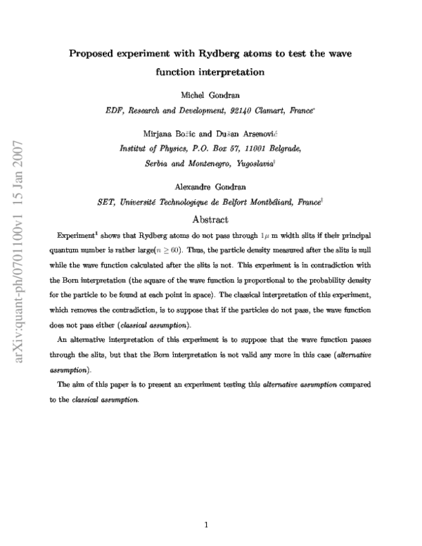 (PDF) Proposed experiment with Rydberg atoms to test the wave ...