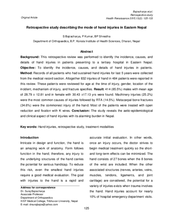 (PDF) Retrospective study describing the mode of hand injuries in ...