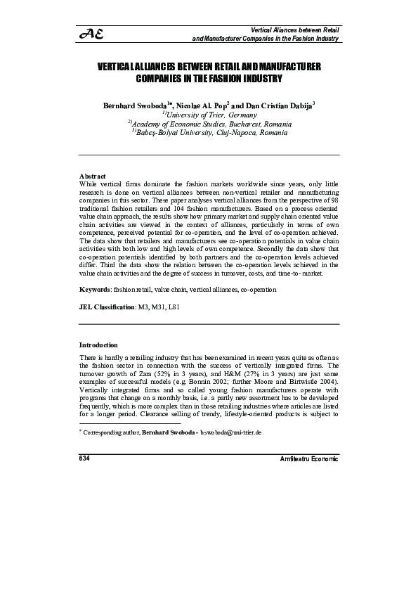 (PDF) Vertical Alliances between Retail and Manufacturer Companies in ...